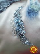 Серебристая туманность длинная пышная веточка гребень вечернее украшение на голову