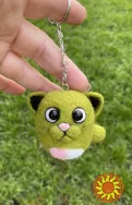 Валяна іграшка котик зелений брелок ручної роботи підвіска войлочна кіт сувенір подарок інтерʼєрний
