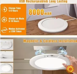 Розумний LED-світильник з датчиком руху та дистанційним керуванням 10+ годин роботи, акумулятор 8000 мАг