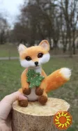 Лисичка з ялинкою іграшка валяна з шерсті інтерʼєрна лиса войлочна лисиця хендмєйд сувенір подарок іграшки ручної роботи Лисенок игрушка интерьерная