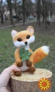 Лисичка з ялинкою іграшка валяна з шерсті інтерʼєрна лиса войлочна лисиця хендмєйд сувенір подарок іграшки ручної роботи Лисенок игрушка интерьерная