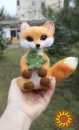 Лисичка з ялинкою іграшка валяна з шерсті інтерʼєрна лиса войлочна лисиця хендмєйд сувенір подарок іграшки ручної роботи Лисенок игрушка интерьерная