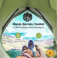 Портативний вентилятор з LED-світлом, акумулятор 5200 мАг, з дистанційним керуванням