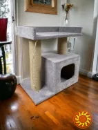 Когтеточка домик з дерева з лежанкой для кота, якісна та міцна кігтето