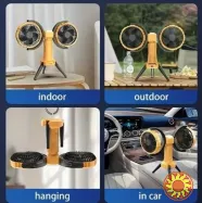 Двоголовий вуличний вентилятор з LED-підсвіткою, акумулятор 8000мАг