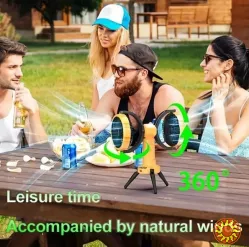 Двоголовий вуличний вентилятор з LED-підсвіткою, акумулятор 8000мАг