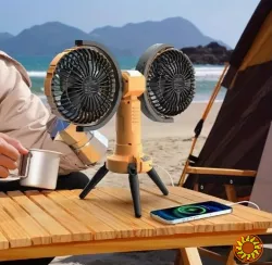 Двоголовий вуличний вентилятор з LED-підсвіткою, акумулятор 8000мАг