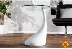 Стіл журнальний круглий скляний Перла, білий, чорний