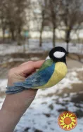 Брошка войлочна синичка птичка валяна з шерсті підвіска іграшка інтерєрна брош подарунок сувенір