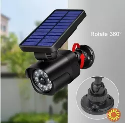 Сонячний світлодіодний ліхтар безпеки з датчиком руху та ефектом відеоспостереження