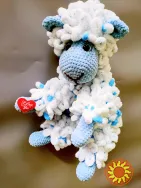 Іграшка овечка м'яка в'язана велика 45 см ручна робота подарунок