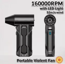 Переносний турбовентилятор із LED-підсвічуванням та безщітковим двигуном 160 000 об/хв