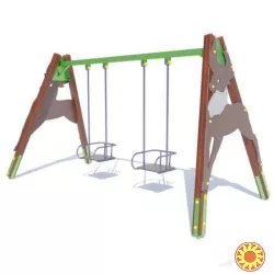 Качели детские во двор "Олень" на деревянных ножках уличные