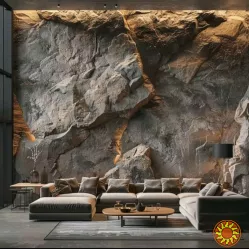 Скала в интерьере, барельєф водопад, отделка каминов печей, барбекю