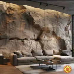 Скала в интерьере, барельєф водопад, отделка каминов печей, барбекю