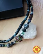 Черепаха дворядне подвійне намисто кольє коралі чорний сірий зелений кокос дерев'яні