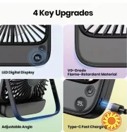 Портативний настільний вентилятор, акумуляторний, час роботи від 10 годин