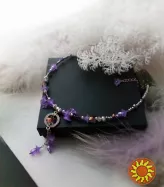 Метелики чокер намисто кольє підвіски квіти бузковий лавандовий фіолетовий муранське скло гематит шию