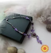 Метелики чокер намисто кольє підвіски квіти бузковий лавандовий фіолетовий муранське скло гематит шию