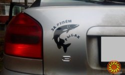 Наклейка на авто За рулем рыбак Черная