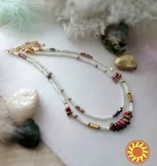 Подвійний чокер намисто білий золотий гематит перламутр натуральний кришталь на шию