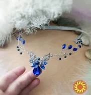 Ельфійська діадема тіара корона синій срібний на чоло обруч гілка косплей фотосесія тематична вечірк