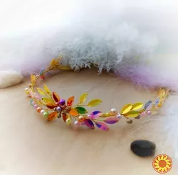 Осіння казка обруч вінок діадема обідок паєтки перлини золотистий фіолетовий бузковий червоний сцена