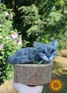 Котик сірий валяна іграшка інтерєрна сувенір подарунок кошка хендмєйд