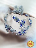 Анжеліка сережки гілочка сірий синій кристали вечірня прикраса ручна дизайнерська робота кришталь стрази