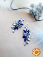 Анжеліка сережки гілочка сірий синій кристали вечірня прикраса ручна дизайнерська робота кришталь стрази