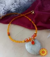 Помаранчевий чокер намисто кольє кришталь гематит мінерал камінь підвіска оранж