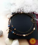 Лунниця місяць подвійний чокер намисто унісекс дерев'яні кокосові лава мінерал вулканіт коричневий синій