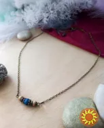 Лунниця місяць подвійний чокер намисто унісекс дерев'яні кокосові лава мінерал вулканіт коричневий синій