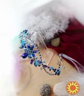 Мальва синій блакитний АВ на чоло тіара діадема ельфійська косплей сцена святкова балетна прикраса