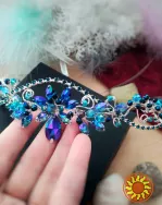 Мальва синій блакитний АВ на чоло тіара діадема ельфійська косплей сцена святкова балетна прикраса