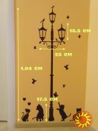 Наклейка на стену фонарный столб и котики ,холодильник, шкаф, тумбочки