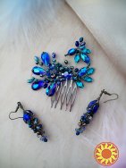 Пава сапфірова гребінь заколка синій смарагд зелений фіолетовий