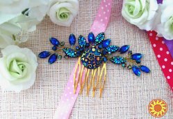 Павлин заколка синий золотистый зеленый вечерний яркий аксессуар