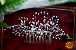 Гребень свадебный для праздничной причёски белый жемчужный слоновая кость веточки