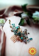 Роксолана гребінь заколка зелений смарагдовий квіти листя