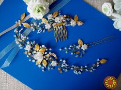 Эмма свадебное украшение белый золотистый роза цветок веточка гребень шппилька