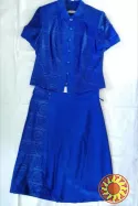 Синий костюм с юбкой и кофтой с коротким рукавом Natali Bolgar